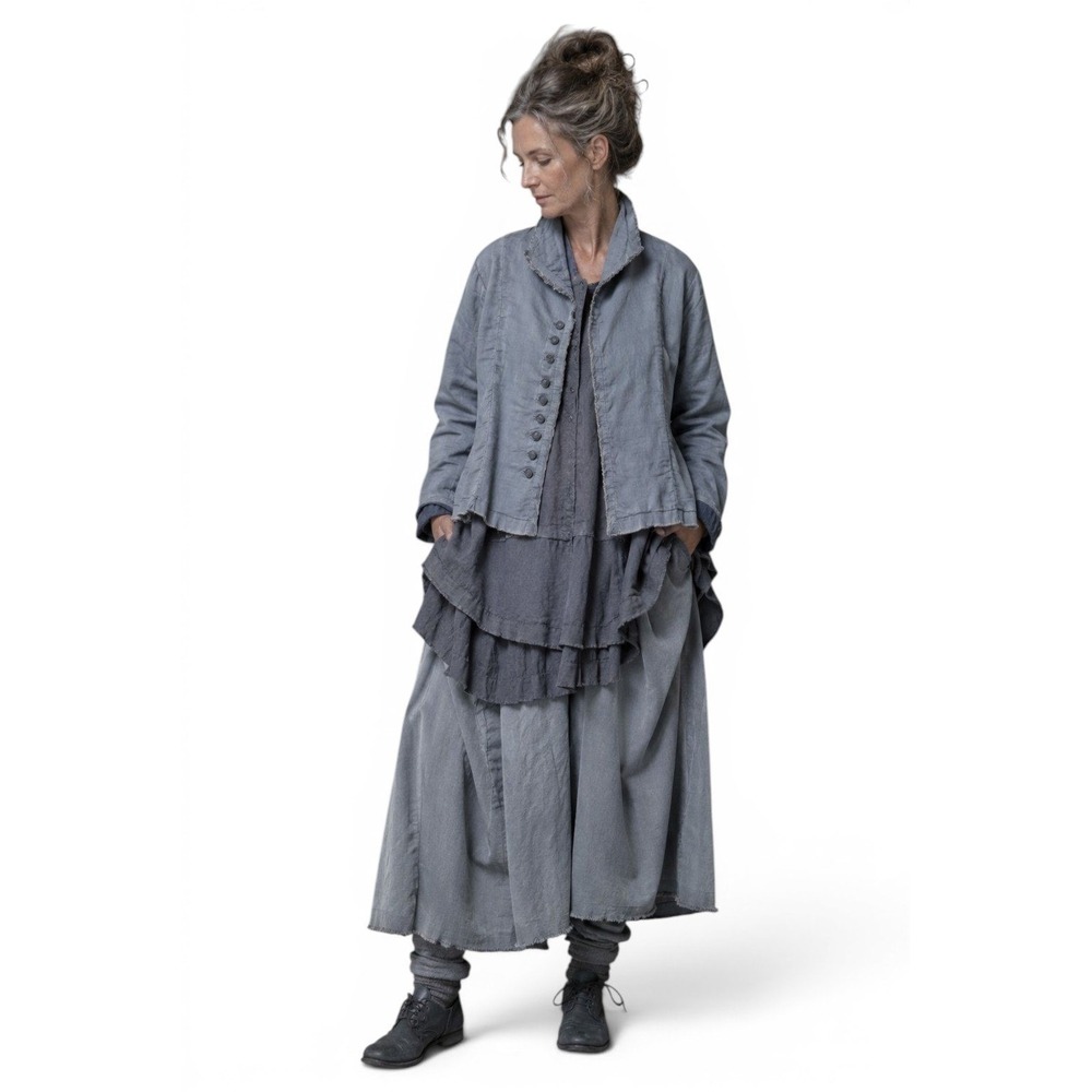 Krista Larson Military Steampunk Jacket Women OS Grey Cotton Lagenlook Victorian